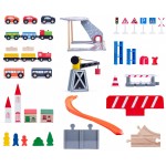 Set Trenulet din lemn Roller Coaster cu macara tunel si 130 de piese